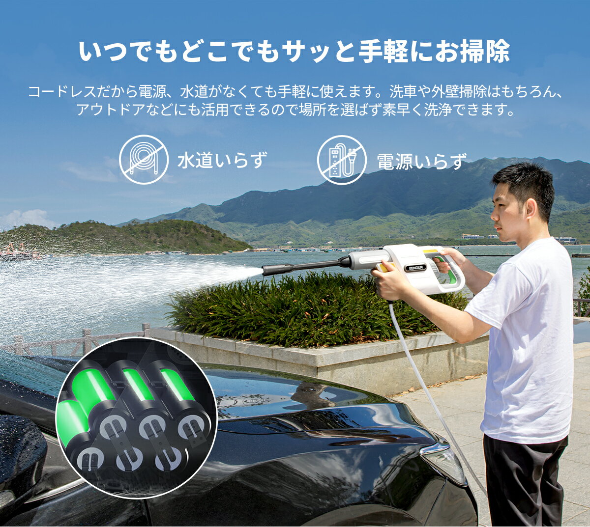 楽天】EENOUR 高圧洗浄機 コードレス 充電式高圧洗浄機 充電式 洗車機