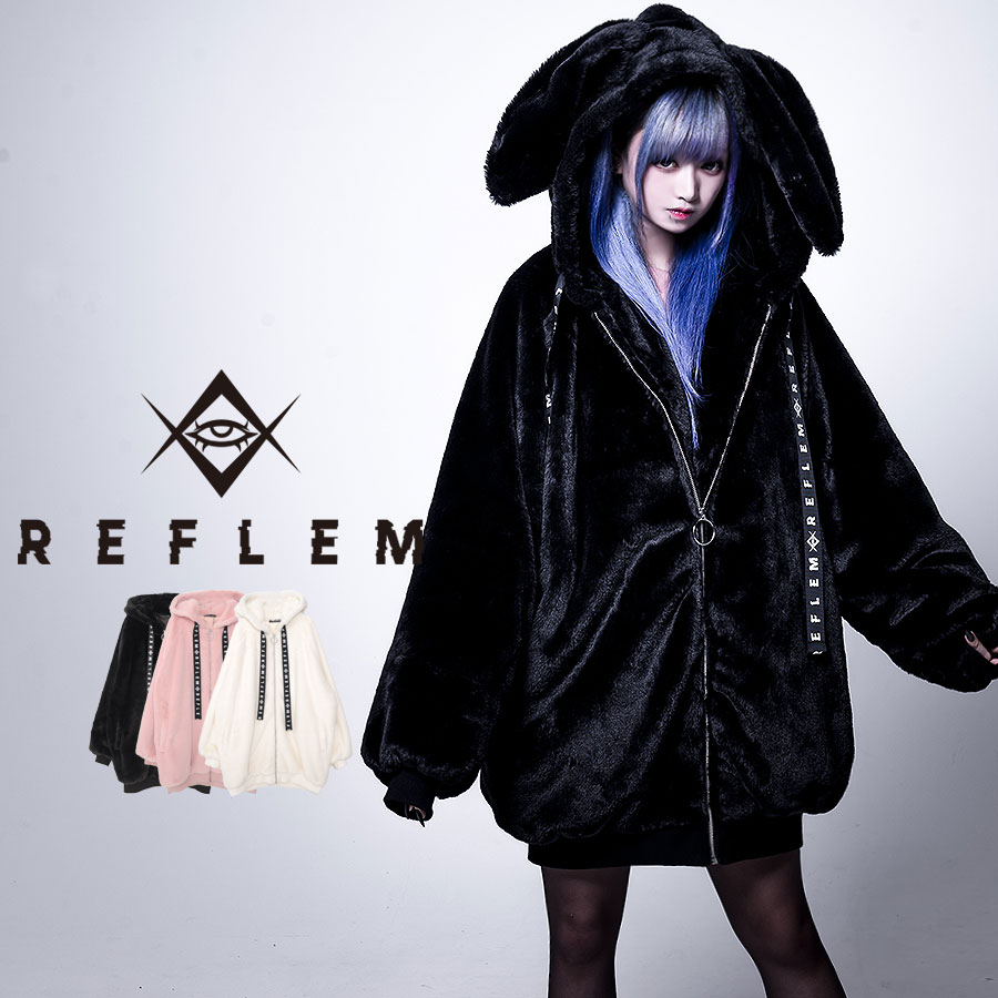 REFLEM レフレム うさ耳 うさぎ ピアス パーカー フーディ ブラック-