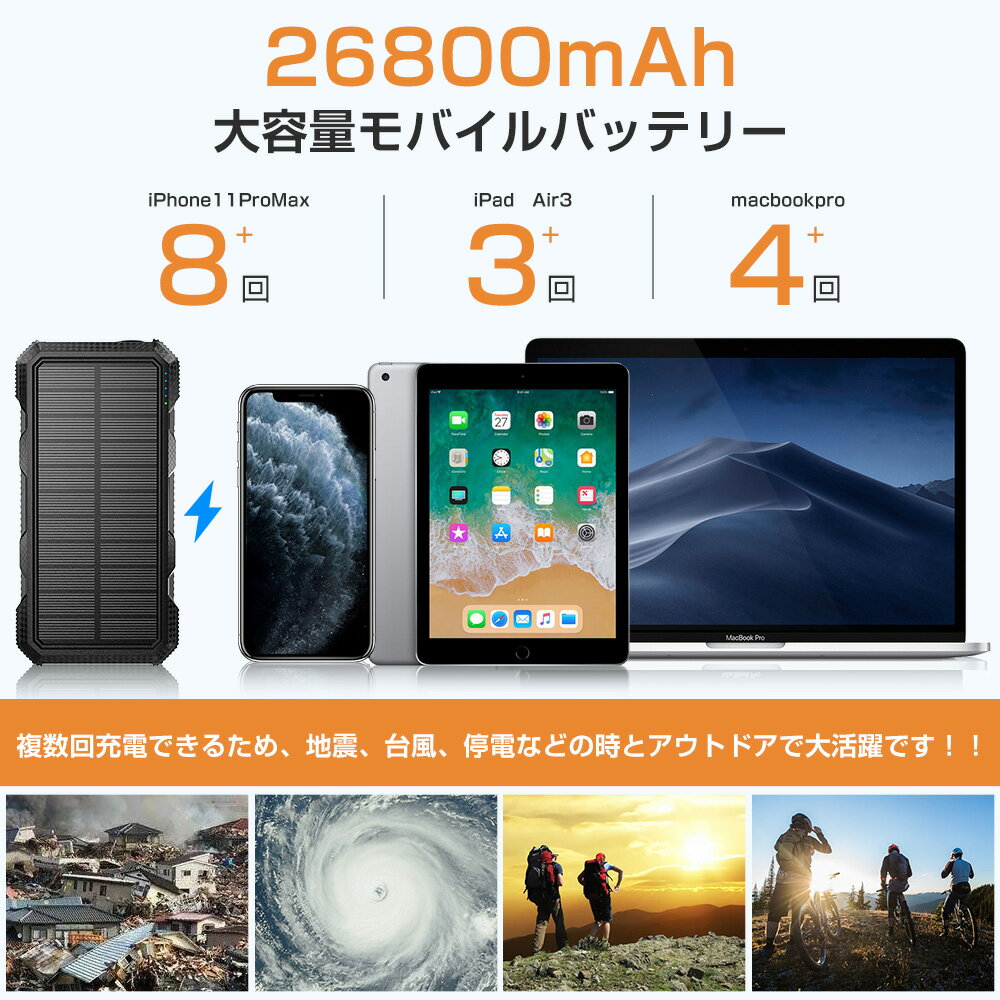 楽天 ソーラー モバイルバッテリー mah Pd18w 大容量 Iphone ソーラー充電器 Ledライト付き 携帯充電器の売れ筋人気ランキング商品