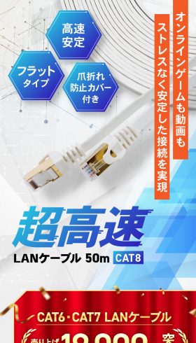 超高速 LANケーブル 50m CAT8