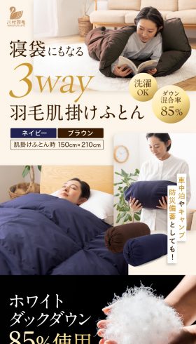 寝袋にもなる3way羽毛肌掛けふとん